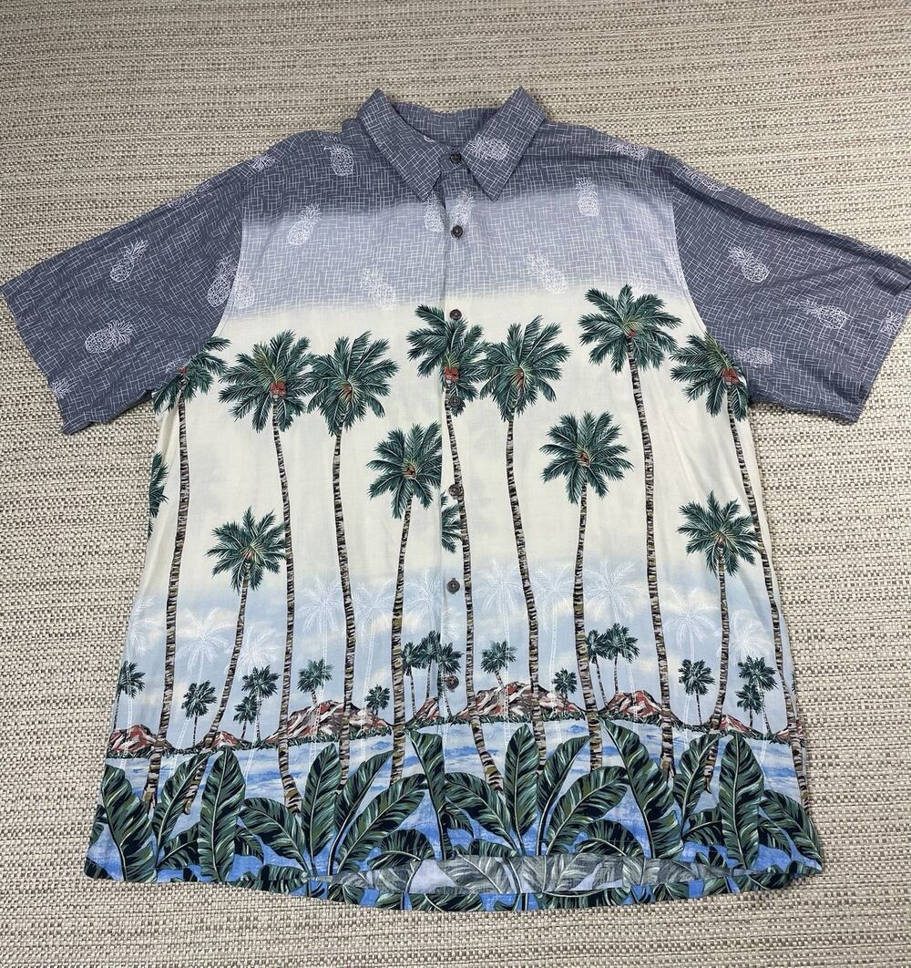 Batik Bay Rayon Hawaiian Shirt Tropical Beach Palm Trees Men's XL Retro Y2K 90s
